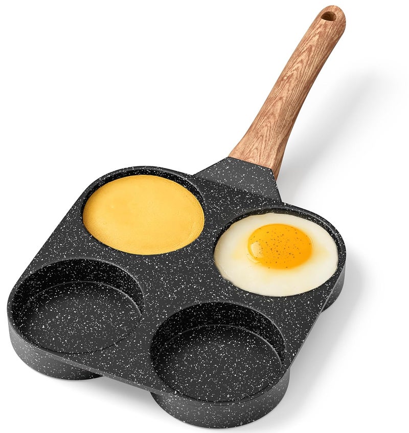 BAKKENMASTER 4-Cup Nonstick Frying Egg Pan Gray Marble, Granite Pancake Pan, PFOS & PFOA Free, Die-Cast Aluminum with Heat-Resistant Handle, 500°F Stove-Safe, Compatible with Induction, Gas & Electric Cooktops - Image 1